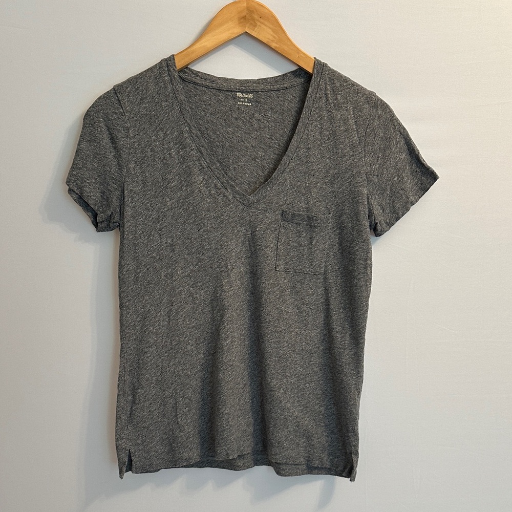 Madewell Cotton Charcoal V-Neck Short Sleeve Tee